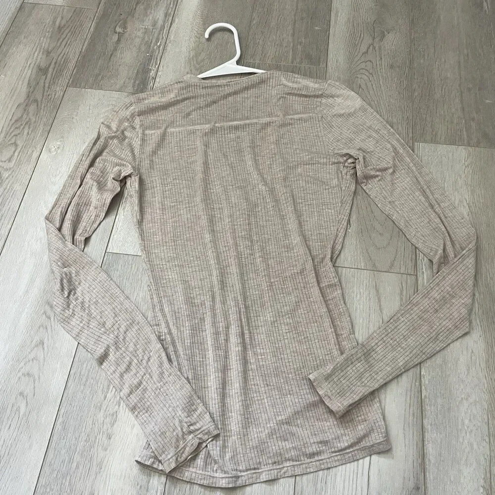 Negative Henley Top whippied ribbed long sleeve womens Beige (small) loungewear - Picture 5 of 6